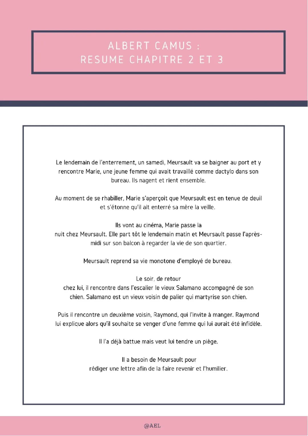 Résumé l'étranger par chapitre: Chapitre 2 et 3 partie 1