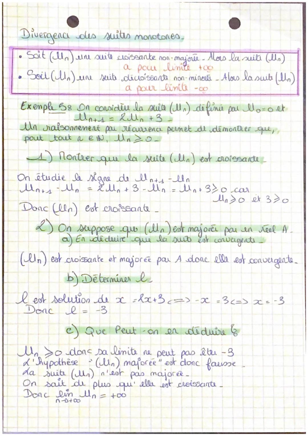 Chap 8
Suites numériques:
limites des suites monotones.
(Mn) = croissante
(Un)décroissante -
Si
pour tout nEIN, on as n lns -D (llo) = const