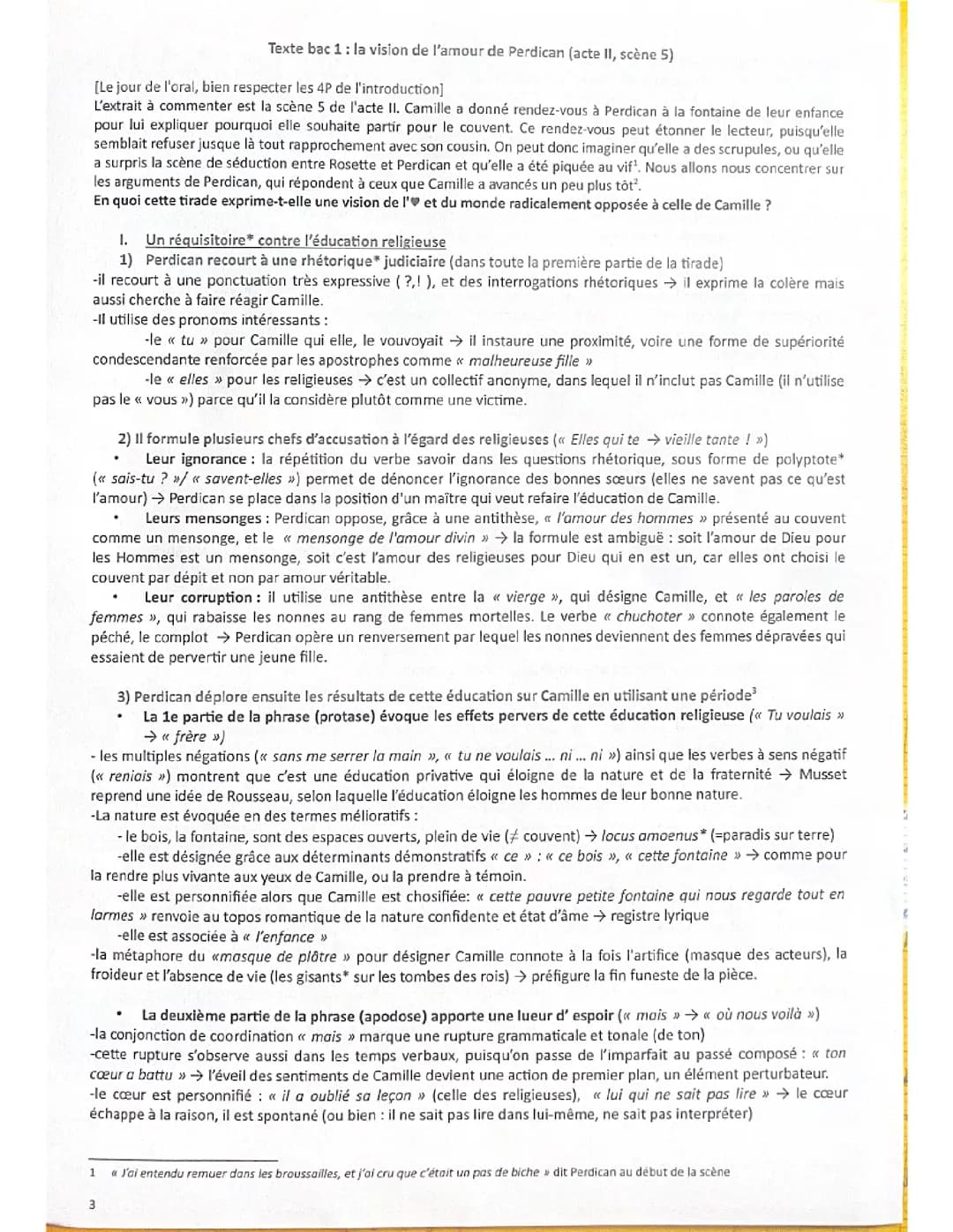 Analyse linéaire texte Bac 1