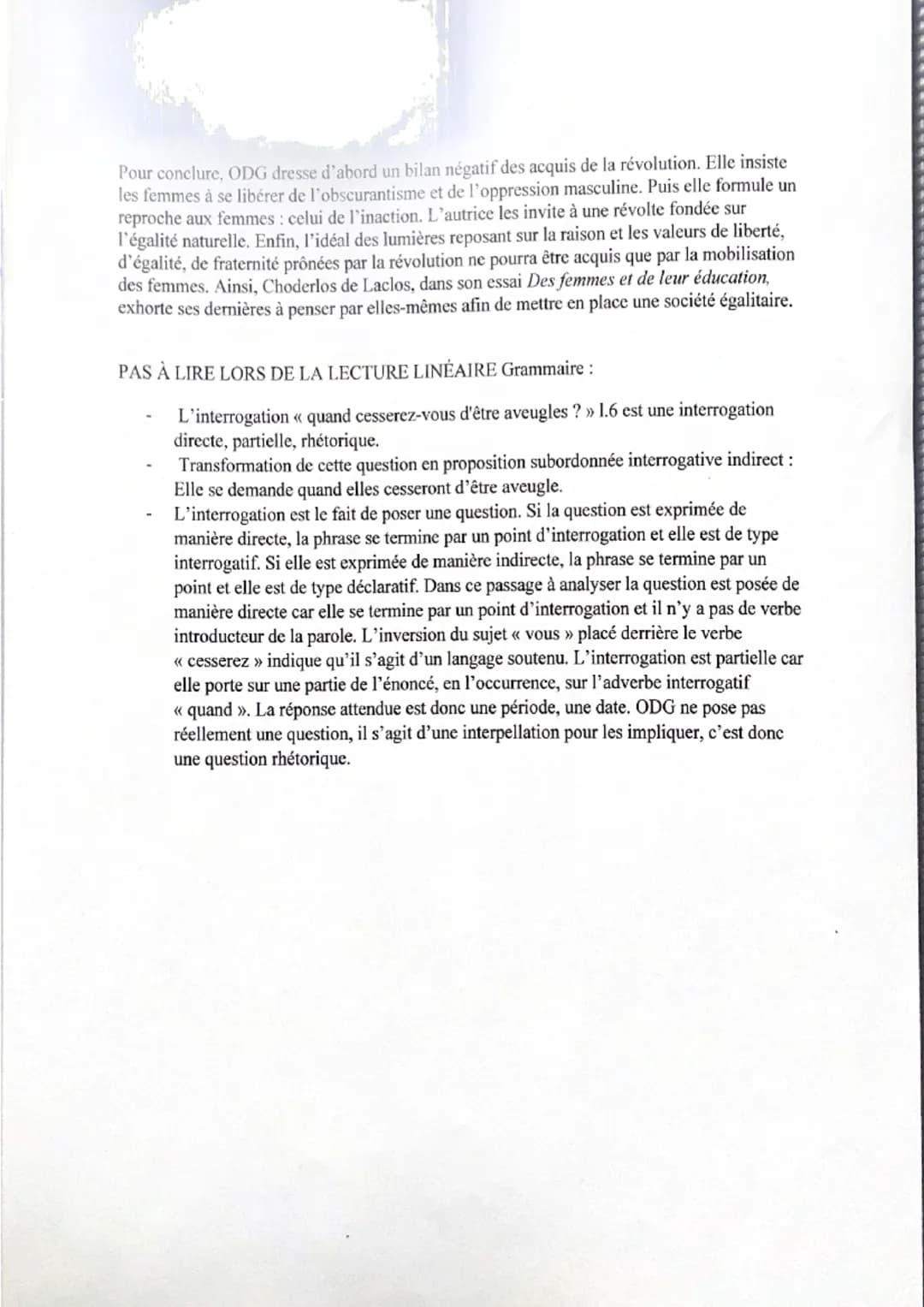 Lecture linéaire 20lympe de Gouges, Déclaration des Droits de la femme et de la
citoyenne, «< Postambule », 1791
EVEIL DES f à leur
conditio