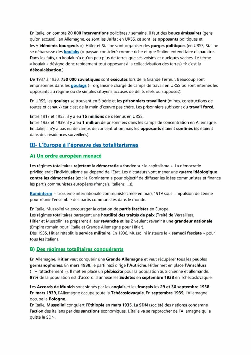 Chapitre II
Les régimes totalitaires
Introduction
La crise de 1929 a permis la mise en place de régimes totalitaires en Europe: Stalinisme e
