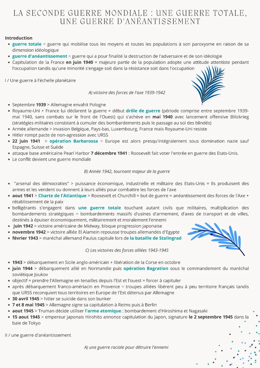 Fiche de révision Seconde Guerre mondiale PDF pour CM2, 3ème et Terminale