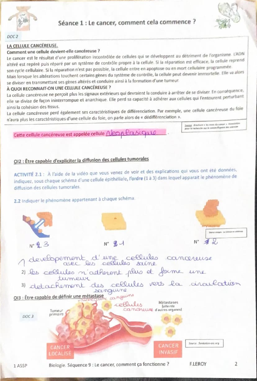 Définition
• Maladie provoquée par le développement
anarchique de cellules anormales.
•Les cellules sont appelées CELLULES
NEOPLASIQUES.
Ell
