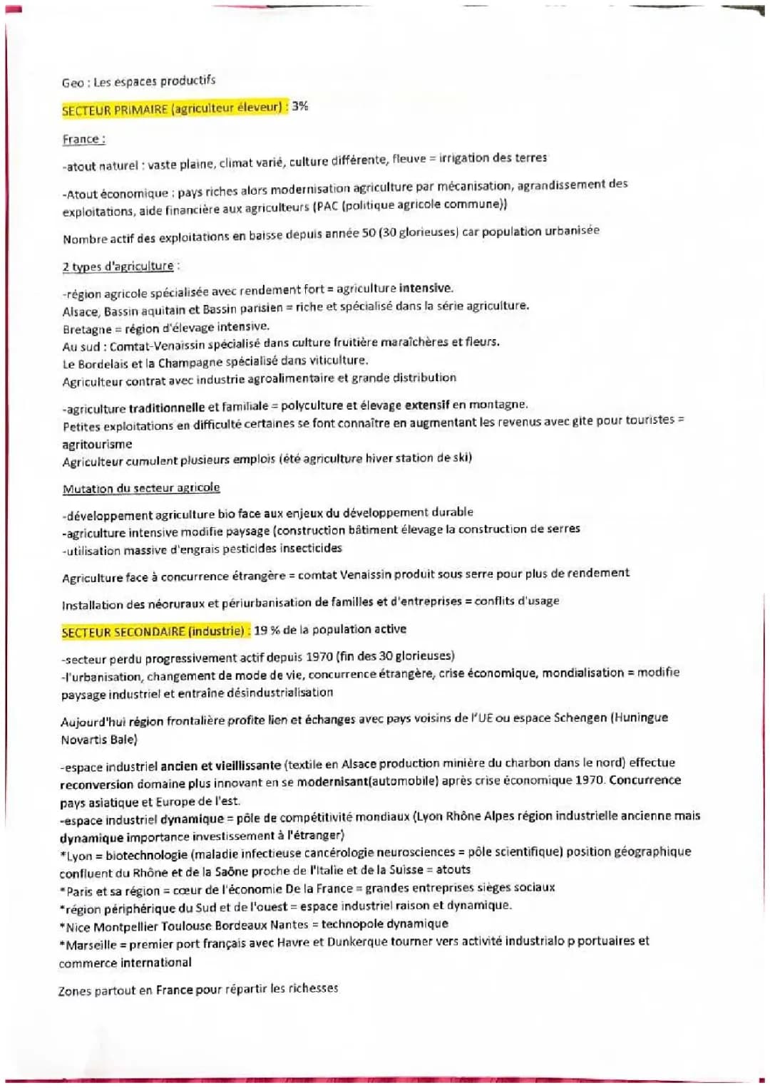 Les espaces productifs 