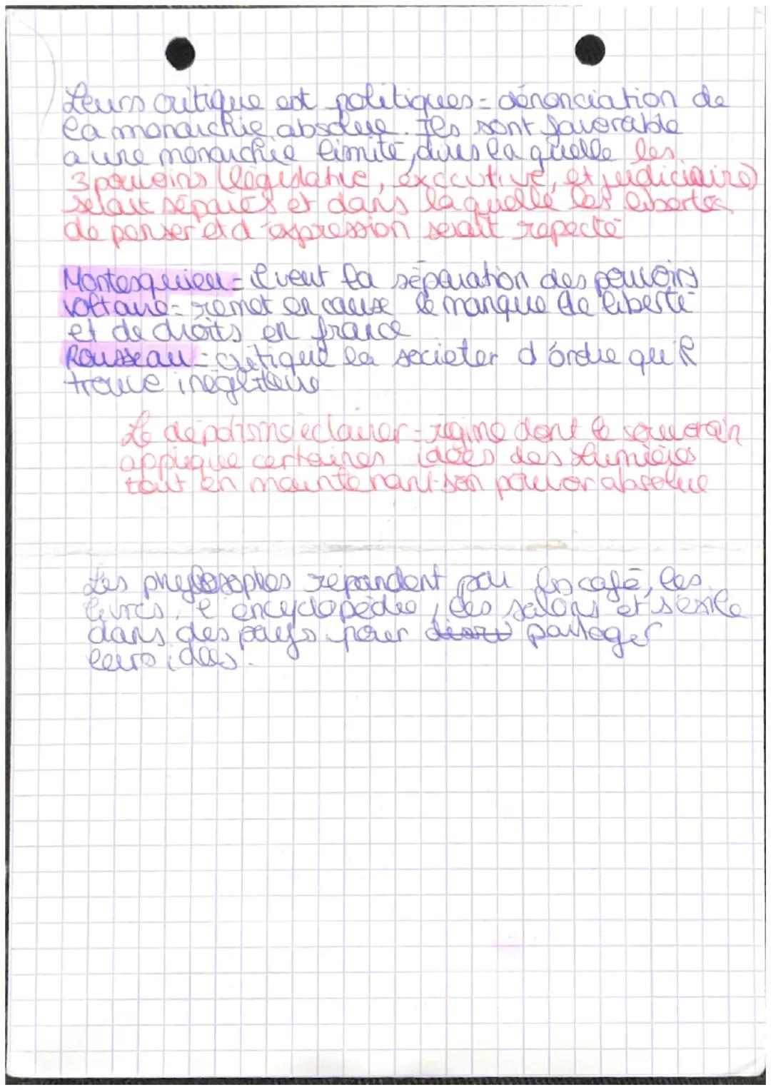 Histoire
Chapitre 2 d Histoire.
L furène des Lumieres
puncipaulx phylocoque du 18e siècle
Montesquell Voltaire, Rousseau
définitions=
Lumier