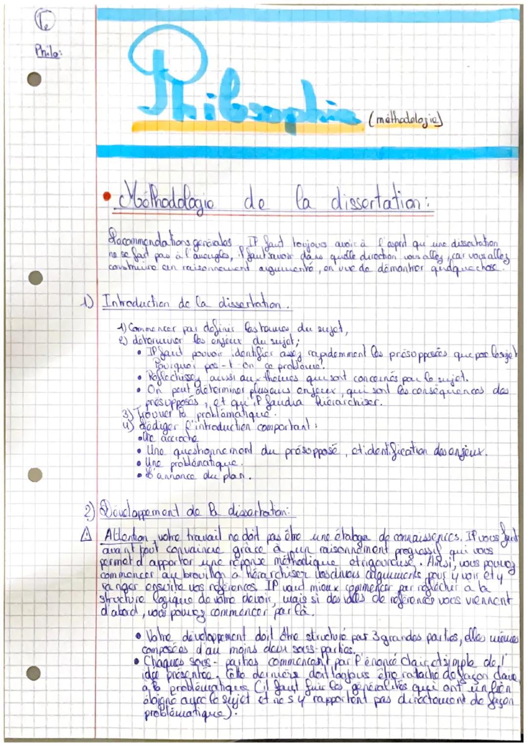 C
Philo
Priborphins
• Mothodologic
de la dissertation:
Socommendations gancioulas IP faut toujours avoir à l'auprit que' une dissertation
ne