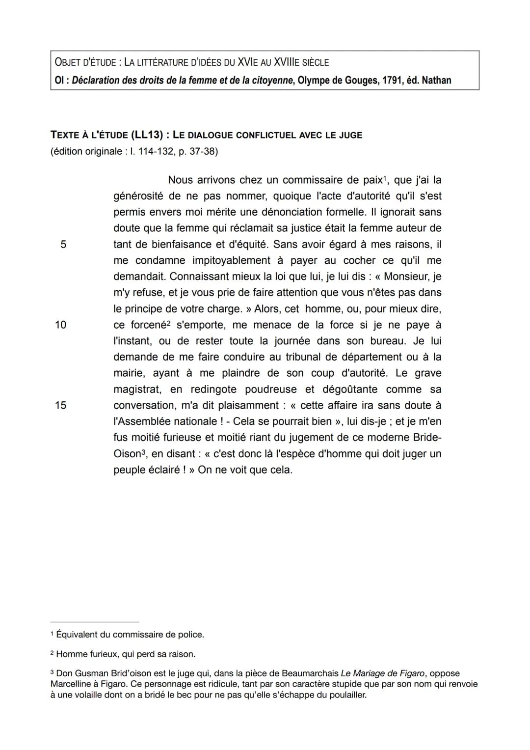 OBJET D'ÉTUDE: LA LITTÉRATURE D'IDÉES DU XVIE AU XVIIIE SIÈCLE
Ol: Déclaration des droits de la femme et de la citoyenne, Olympe de Gouges, 