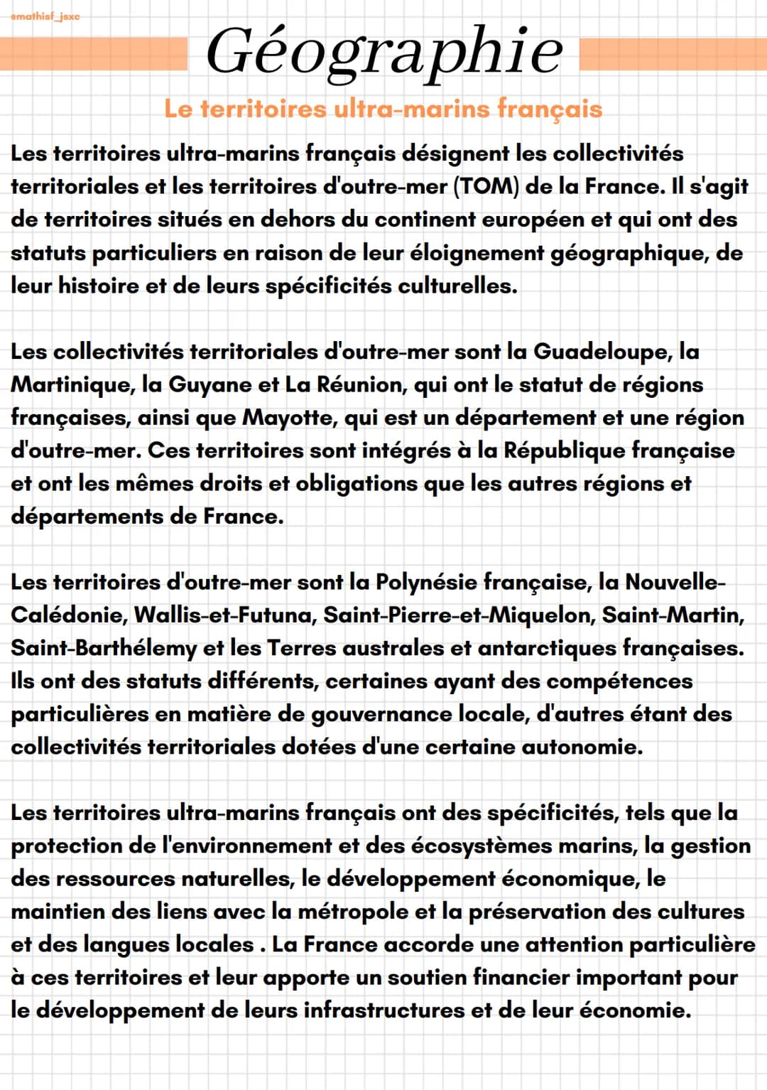 emathist_jsxc
Géographie
Le territoires ultra-marins français
Les territoires ultra-marins français désignent les collectivités
territoriale