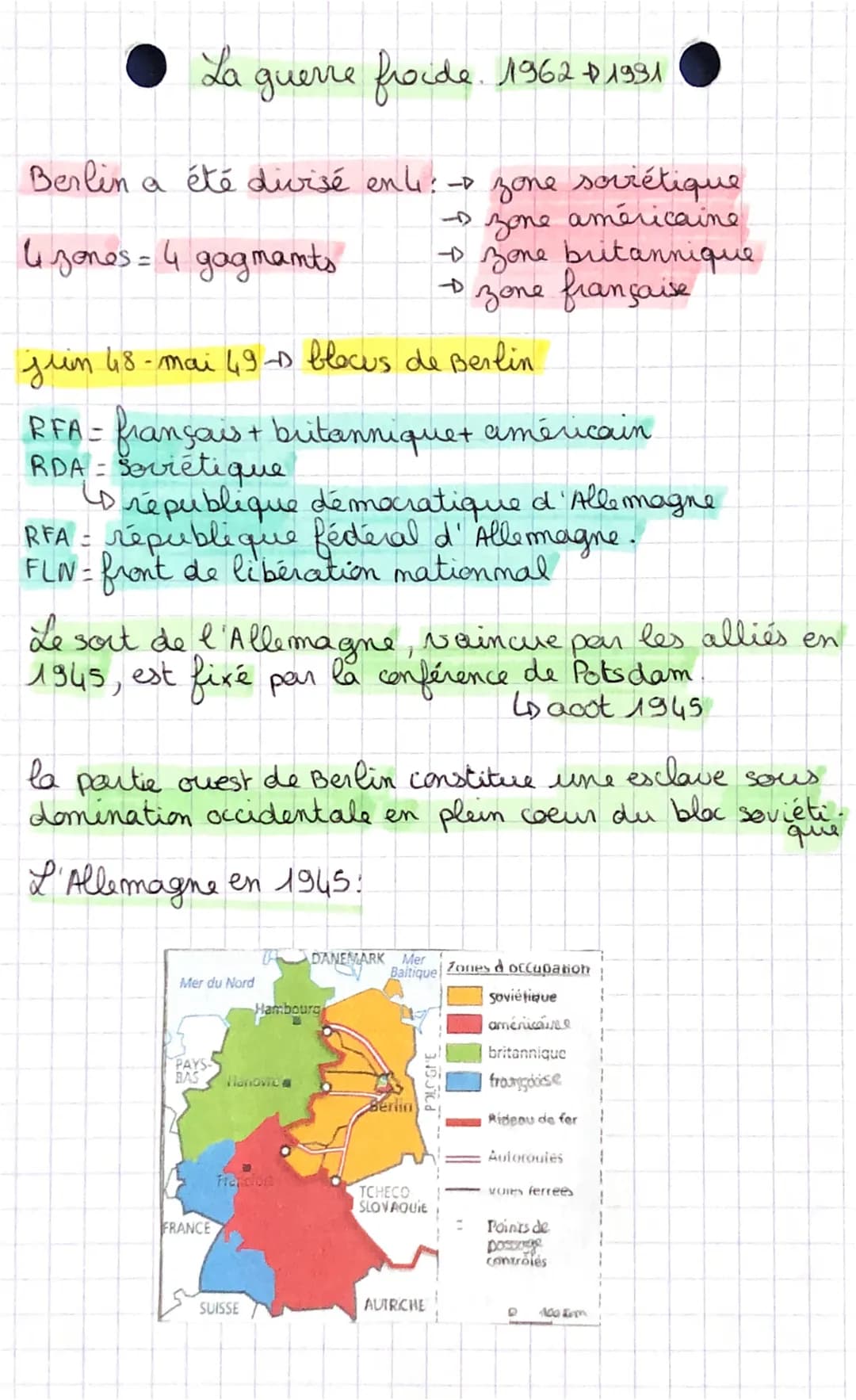 La
U
Berlin a été divisé en li: - zone soviétique
américaine
zones = 4 gagnants
guerre froide. 1962 $1931
juin 48 - mai 49 blows de Berlin
R