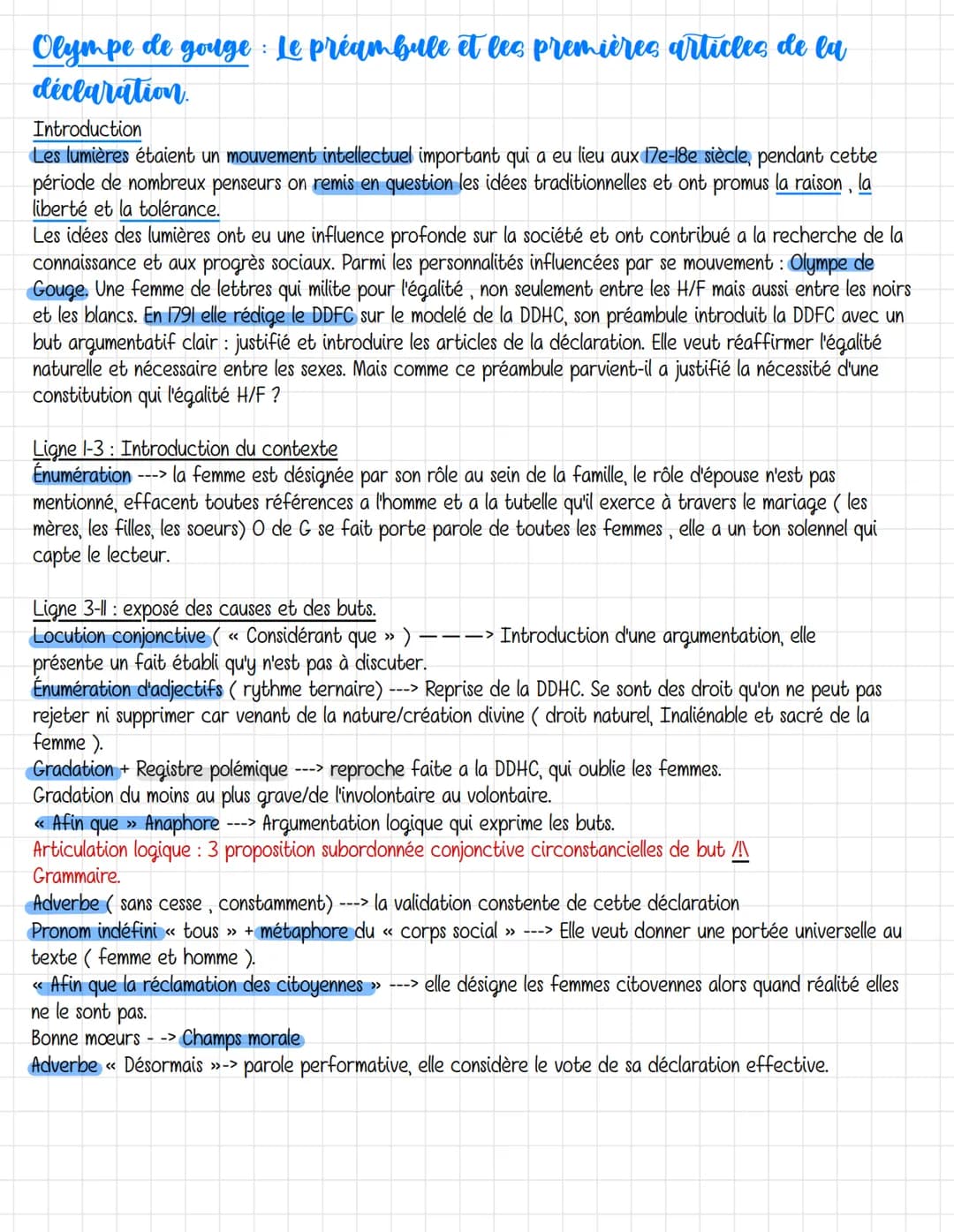 Olympe de gouge: Le préambule et les premières articles de la
déclaration
Introduction
Les lumières étaient un mouvement intellectuel import