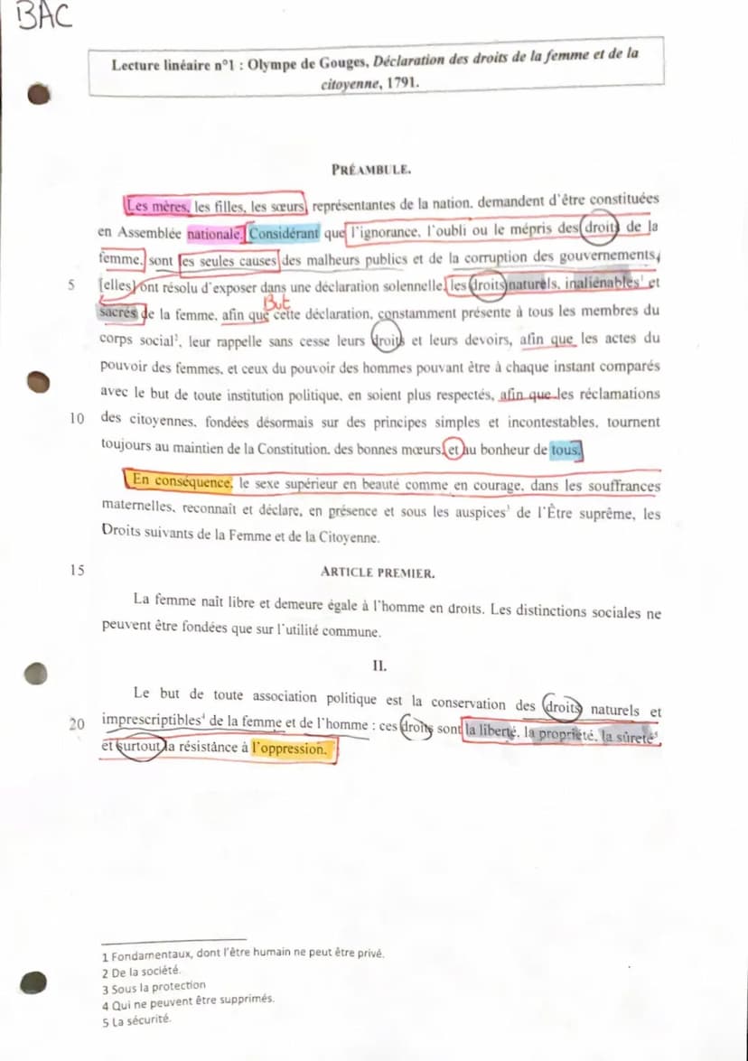 Olympe de gouge: Le préambule et les premières articles de la
déclaration
Introduction
Les lumières étaient un mouvement intellectuel import