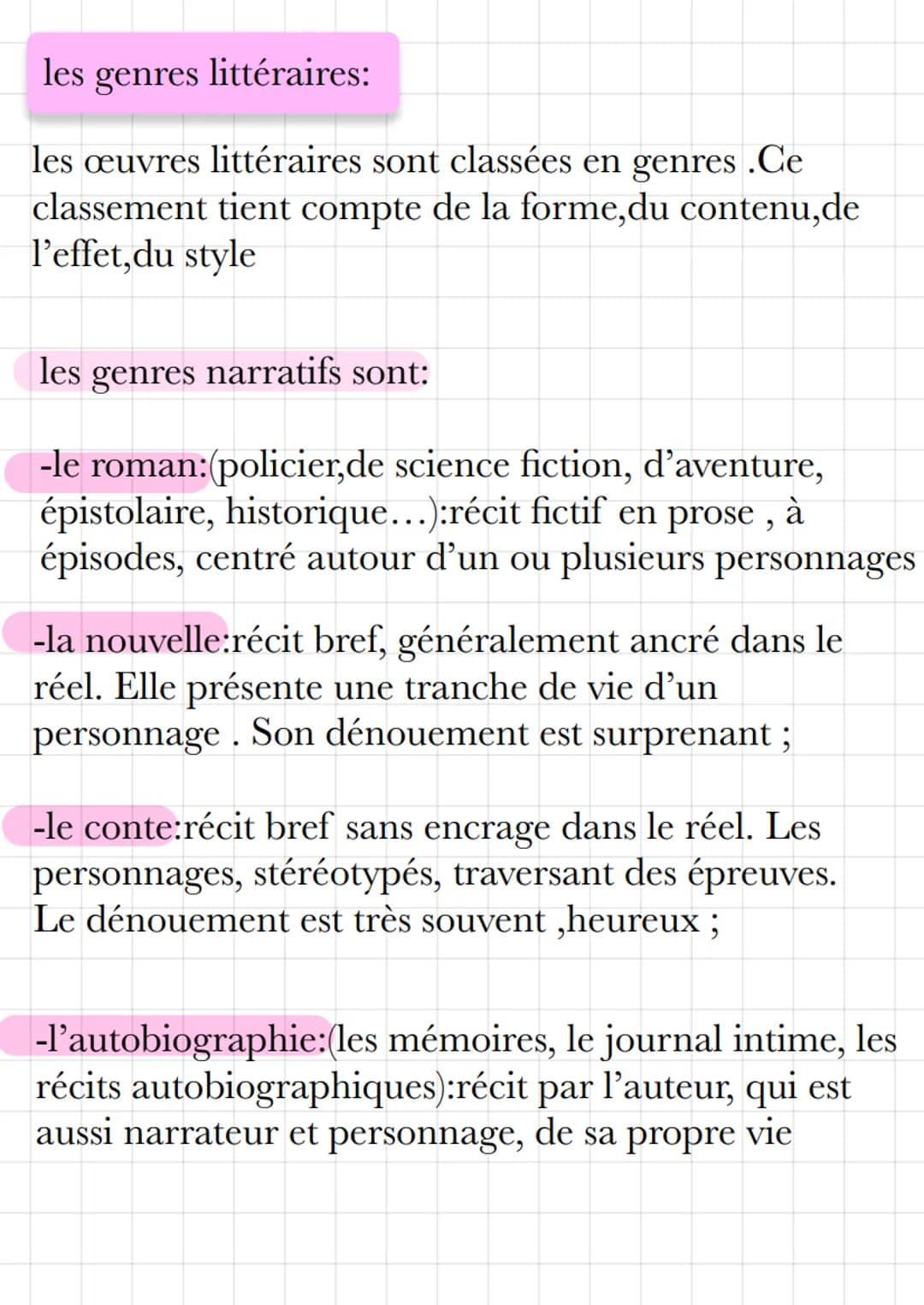  l'écriture de soi
-l'autobiographie et ses formes voisines :
autobiographie :
l'auteur fait le récit
sincère de sa propr
vie
français
roman
