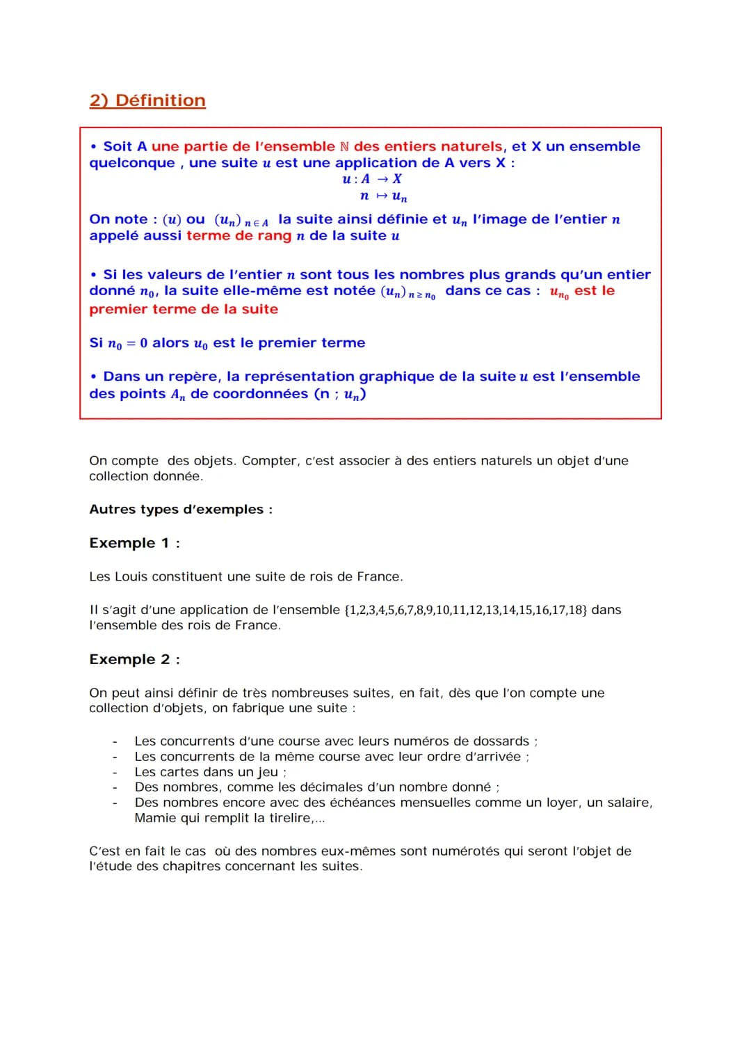 Suites numériques : Généralités
1) Définition :
1) Exemples :
1
Exemple 1: On définit la suite (un) par: un =
Cette suite est définie sur N 
