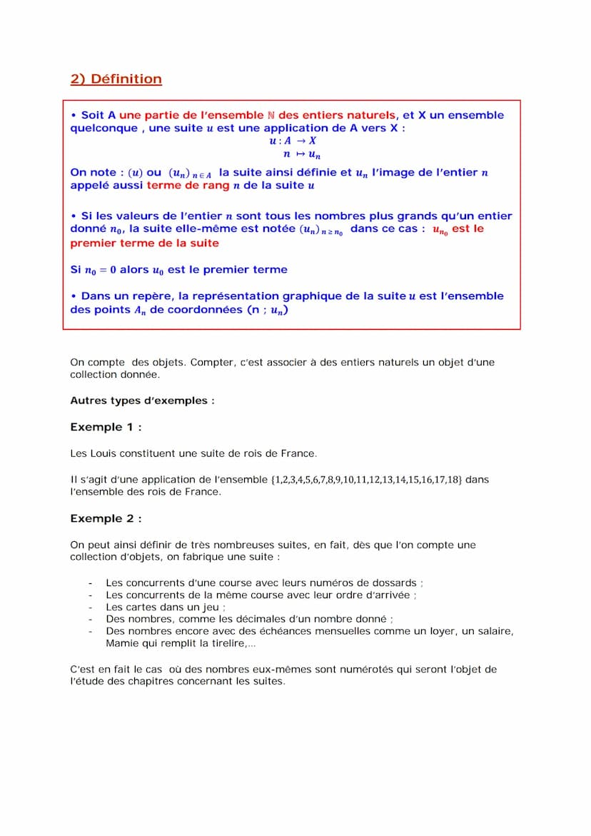 Suites numériques : Généralités
1) Définition :
1) Exemples :
1
Exemple 1: On définit la suite (un) par: un =
Cette suite est définie sur N 