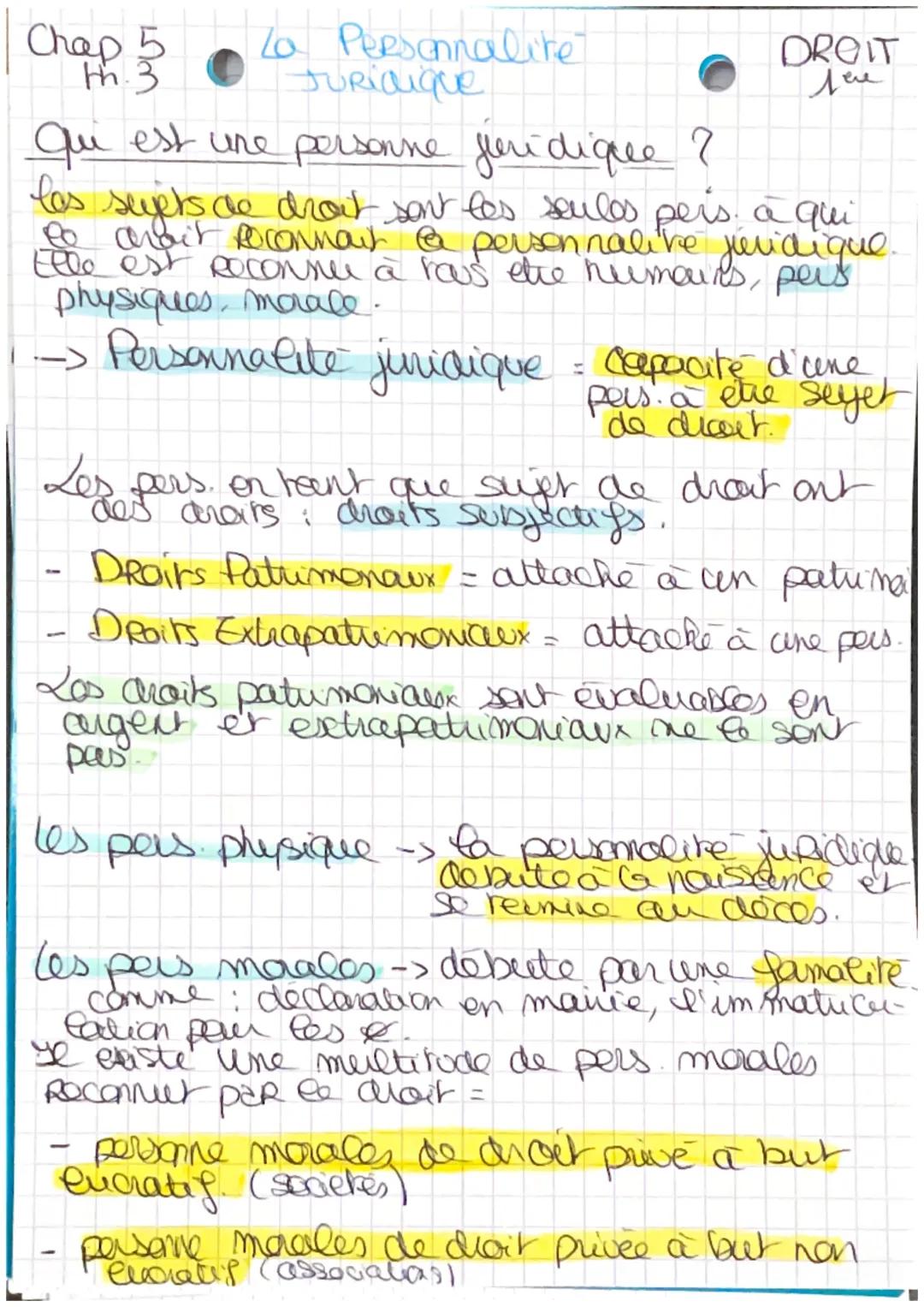 Chap 5
th 3
La Personnalité
Juridique

qui est une personne juridique ?
los seyets de
DROIT
Jere
suvets de droit sont les seules pers, à qui