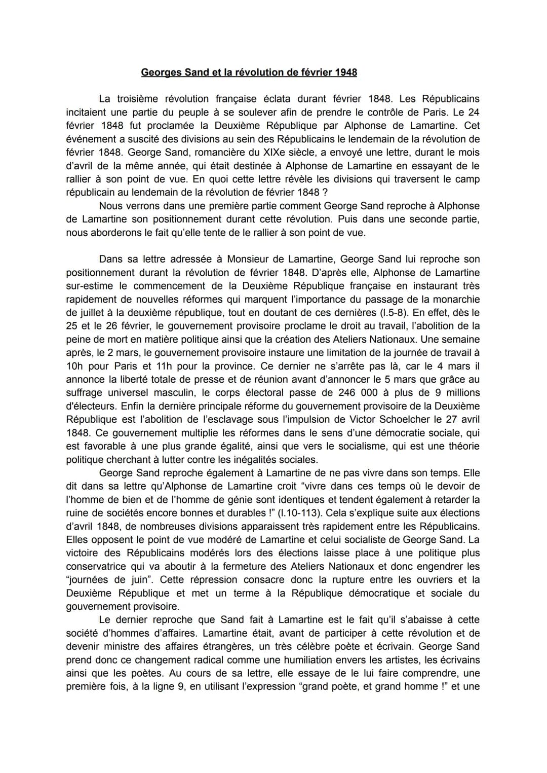 Georges Sand et la révolution de février 1948
La troisième révolution française éclata durant février 1848. Les Républicains
incitaient une 