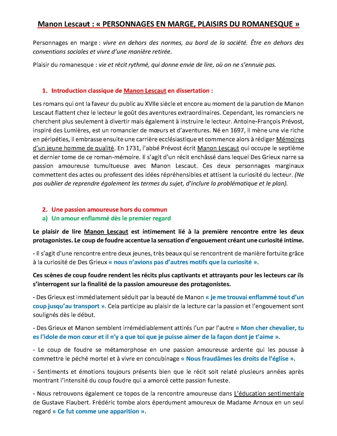 Fiche de révision pour le parcours PERSONNAGES EN MARGE, PLAISIRS DU ROMANESQUE