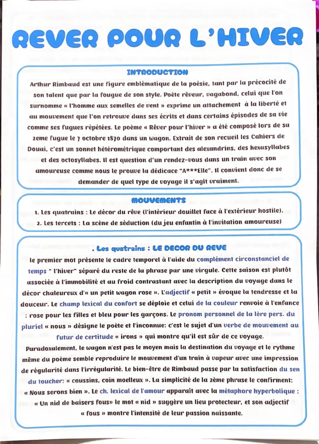 # REVER POUR L'HIVER

INTRODUCTION

Arthur Rimbaud est une figure emblématique de la poésie, tant par la précocité de
son talent que par la 