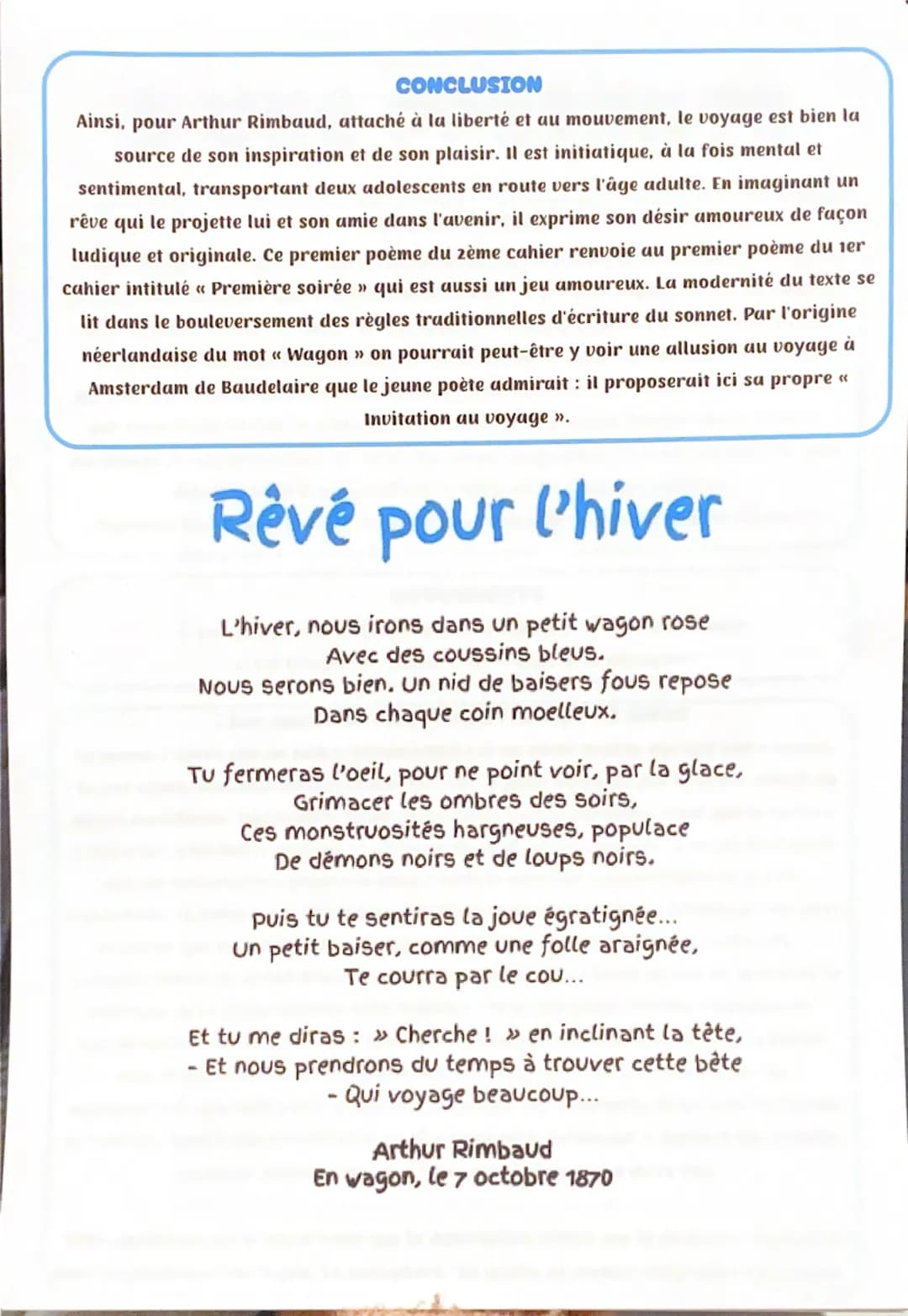 # REVER POUR L'HIVER

INTRODUCTION

Arthur Rimbaud est une figure emblématique de la poésie, tant par la précocité de
son talent que par la 