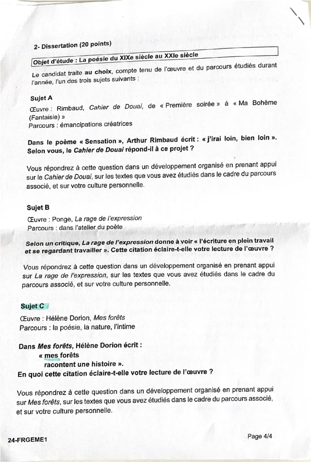5
10
Vous traiterez, au choix, l'un des deux sujets suivants :
1- Commentaire (20 points)
АЯ
Objet d'étude : Le roman et le récit du Moyen Â