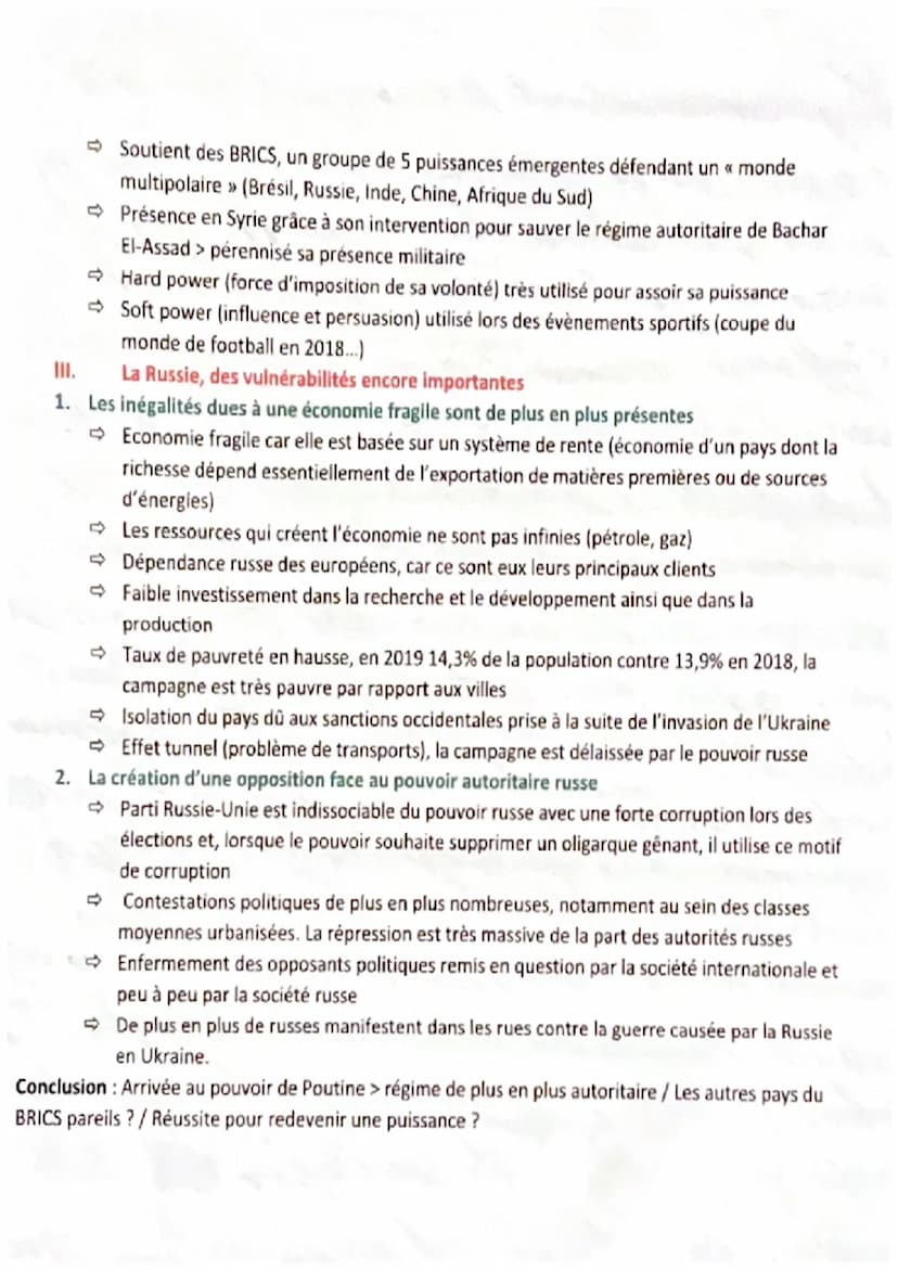 Sujet 2 : Une puissance qui se reconstruit après l'éclatement d'un empire: La Russie depuis 1991
Pb : Comment la Russie parvient-elle à se r
