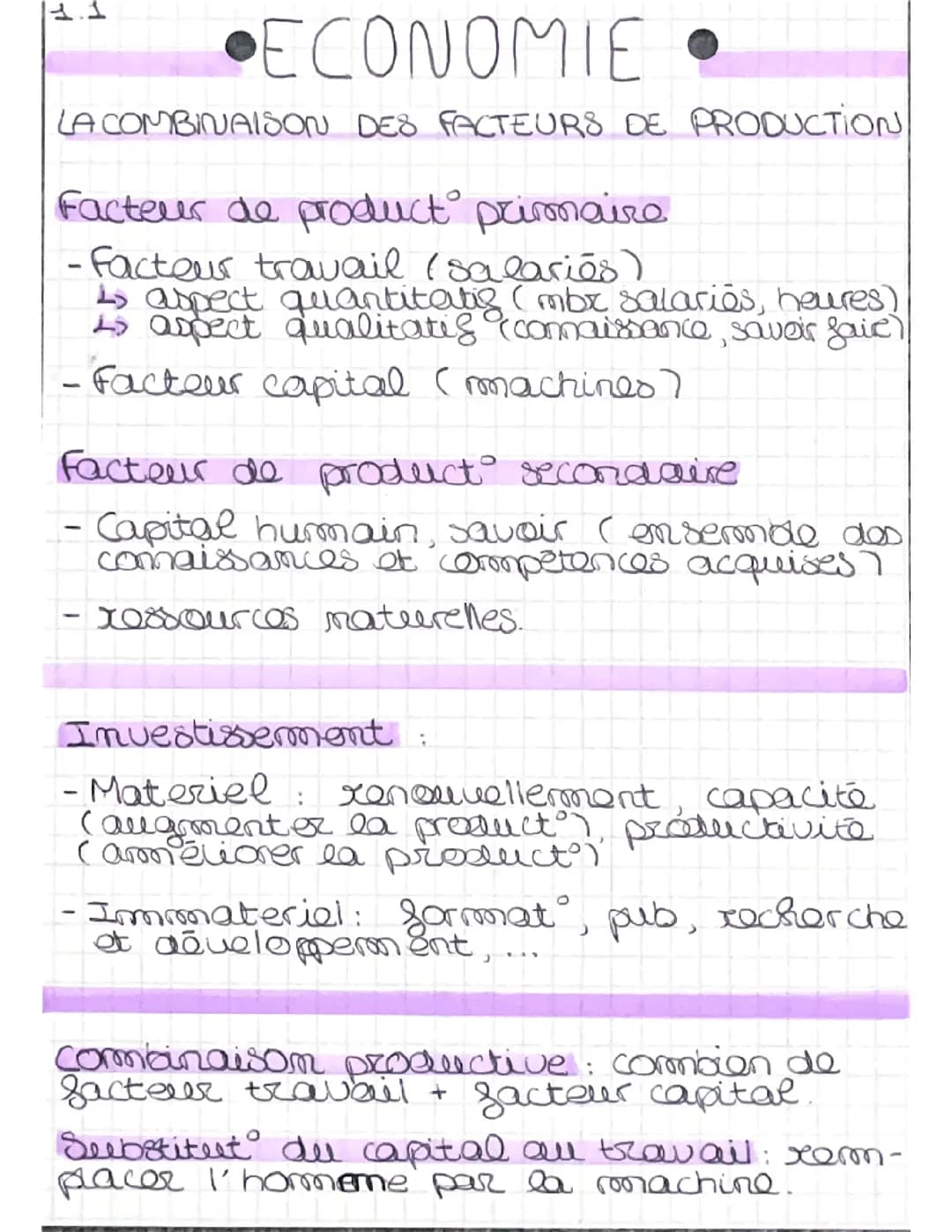  La combinaison des facteurs de production et la mesure de la production
