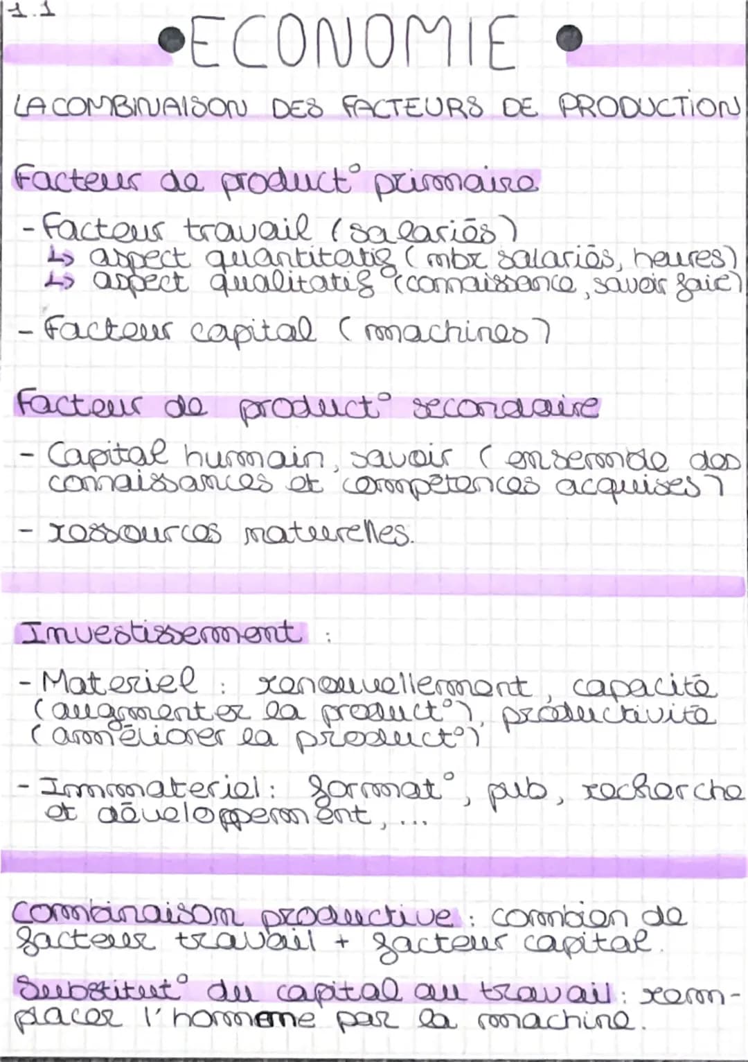 11.1
ECONOMIE.
LA COMBINAISON DES FACTEURS DE PRODUCTION
Facteur de product primaire
-Facteur travail (salaries)
↳ aspect quantitatis (mbr s