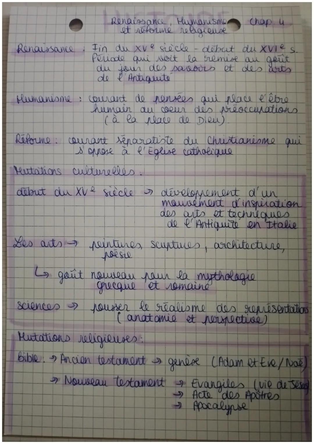 Renaissance, Humanismo
et réfoune religieuse Chap 4

Renaissance: Iin du XVe siècle - début du XVIe s.
Periode qui voit la cremise au goût
d