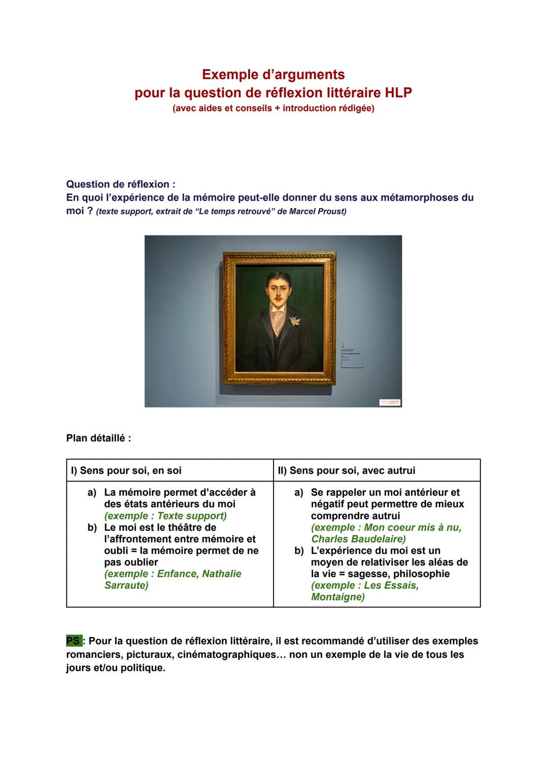 Exemple question de réflexion littéraire