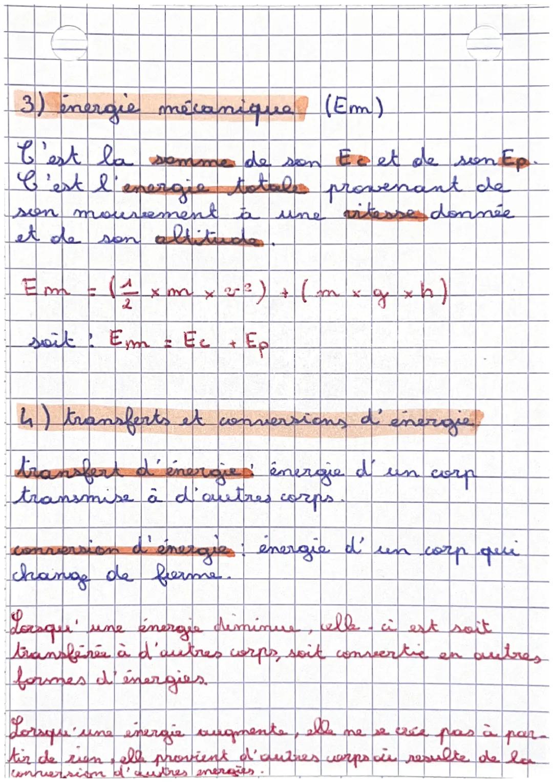 Les énergies

1) énergie cinétique (Ec)

Elle est lice au mouvement, mais aussi
à la artesse!
plus un corps se déplace vite plus Ec est
gran