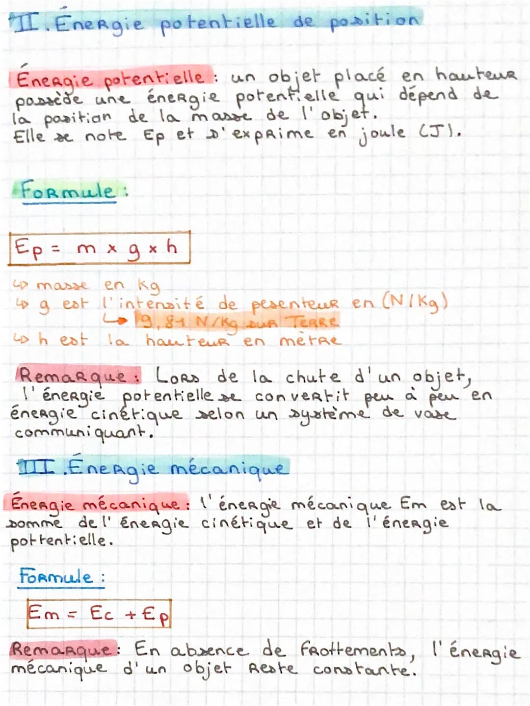 Chapitre 5: Énergie d'un objet en mouvement
I. Énergie cinétique
Énergie cinétique : l'énergie cinétique d'une
objet dépend de sa vitesse et