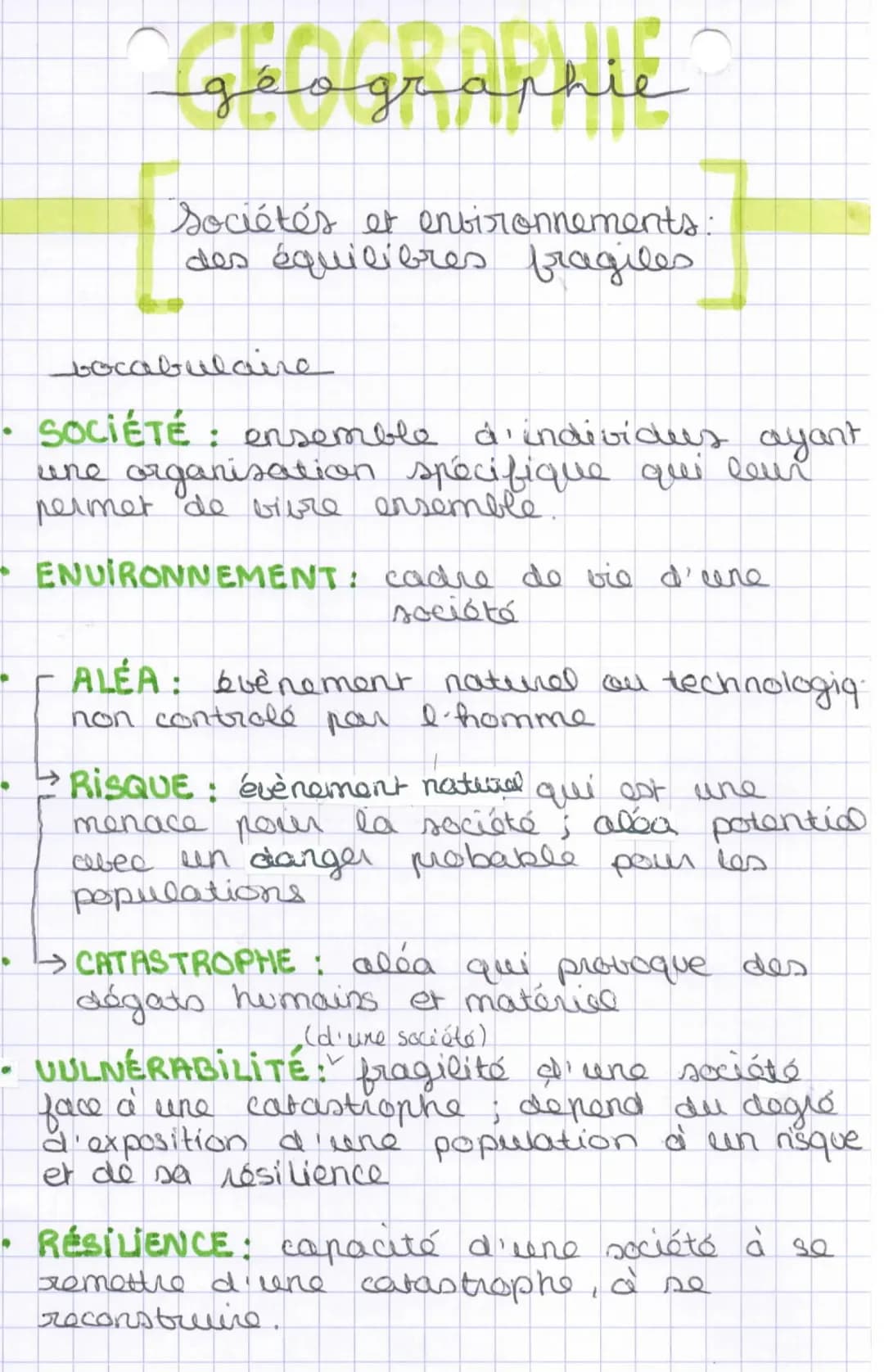 geographie
Sociétés et environnements.
des équilibres fragiles
vocabulaire
• SOCIÉTÉ: ensemble d'individus ayant
une organisation spécifique