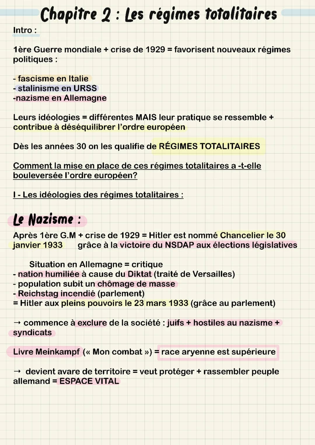Terminale - chap 2 histoire - les régimes totalitaires et leurs caractéristiques 