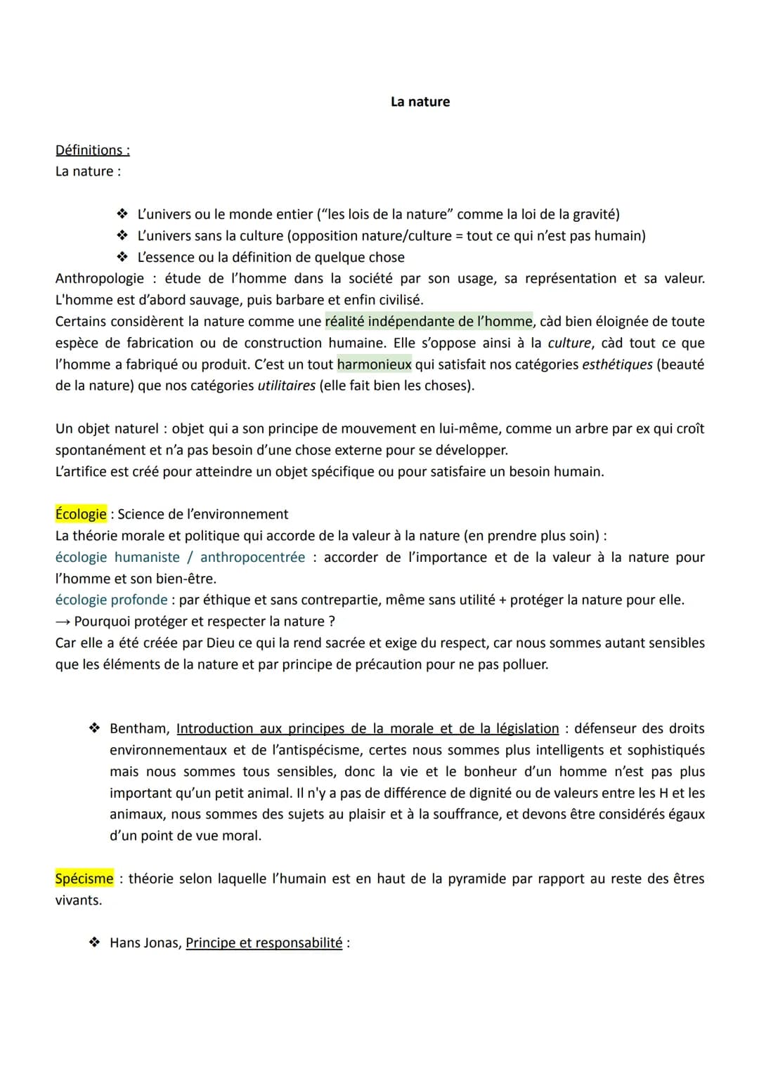 Définitions :
La nature :
La nature
◆ L'univers ou le monde entier ("les lois de la nature" comme la loi de la gravité)
* L'univers sans la 