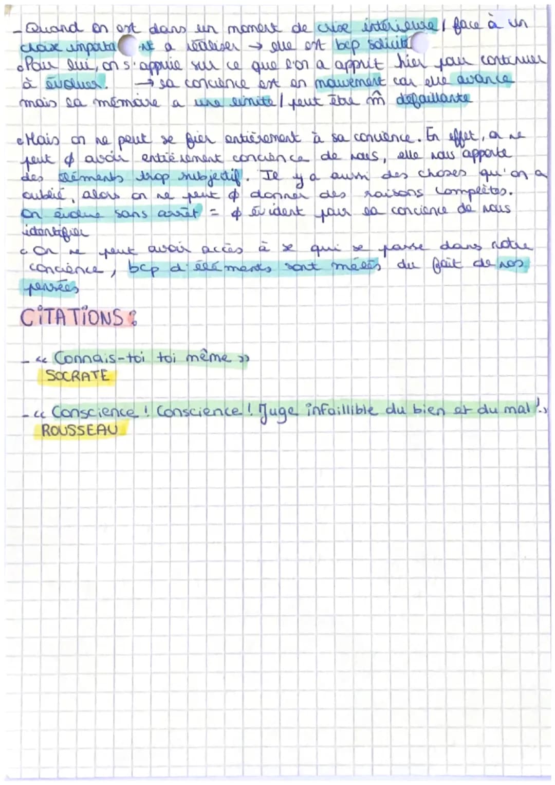 LA CONCIENCE:
la conscience = c'est la faculté de percevoir, de ressentir et d'avoir
une connaissance de soi et du monde qui nous entoure.
→