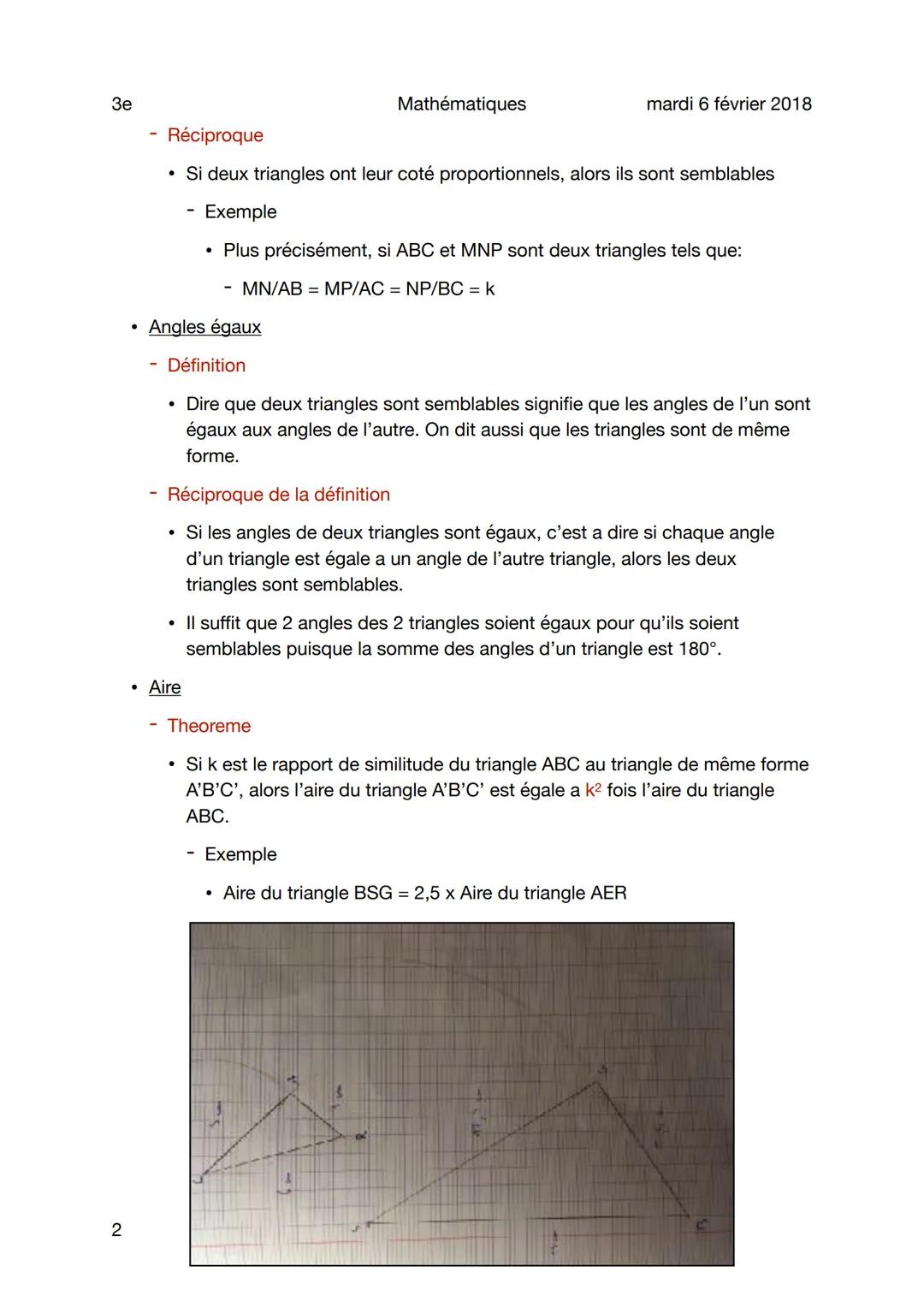 3e Mathématiques mardi 6 février 2018

# Triangles semblables

Sujet

- Définition

- Dire que deux triangles sont semblables signifie que l