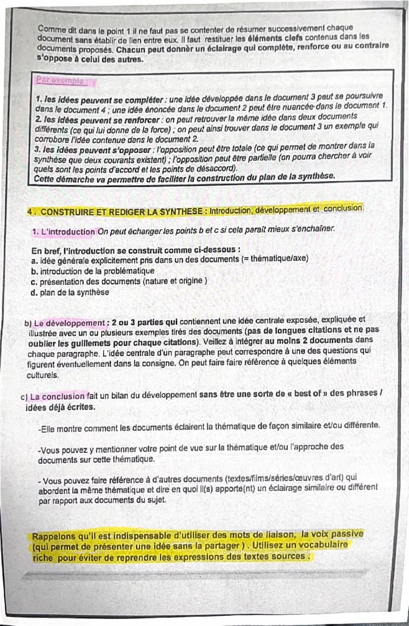 COMMENT FAIRE UNE SYNTHESE DE DOCUMENTS?
1. DEFINITION DE LA SYNTHESE: POINTS IMPORTANTS
- Une synthèse ne consiste pas à enchainer le résum