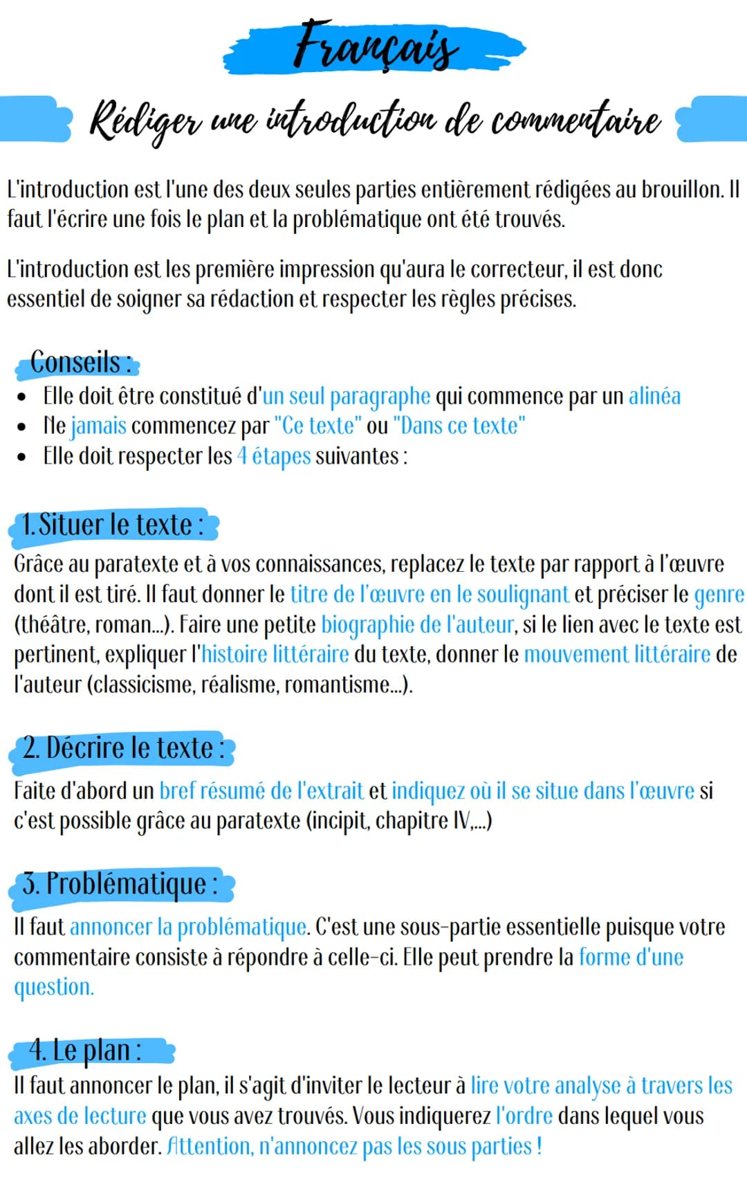Français -
Rédiger une introduction de commentaire
L'introduction est l'une des deux seules parties entièrement rédigées au brouillon. Il
fa