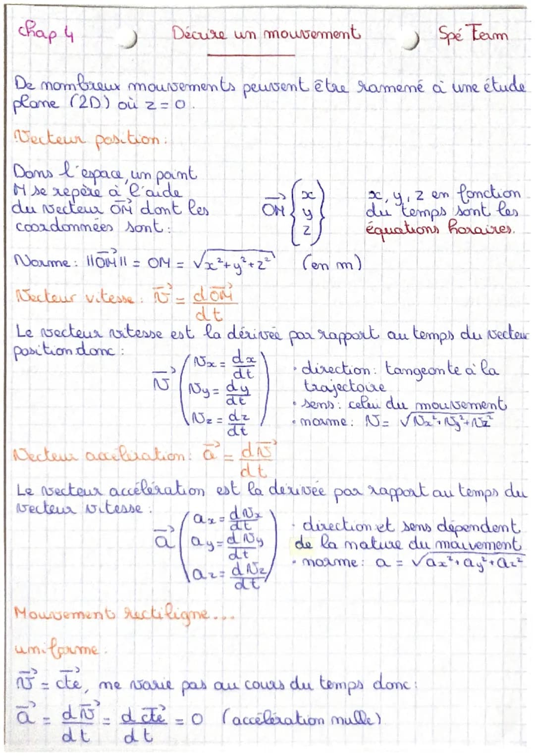 
<h2 id="vecteurposition">Vecteur position</h2>
<p>Dans l'espace en deux dimensions (2D) où z = 0, un point M peut être repéré à l'aide du v