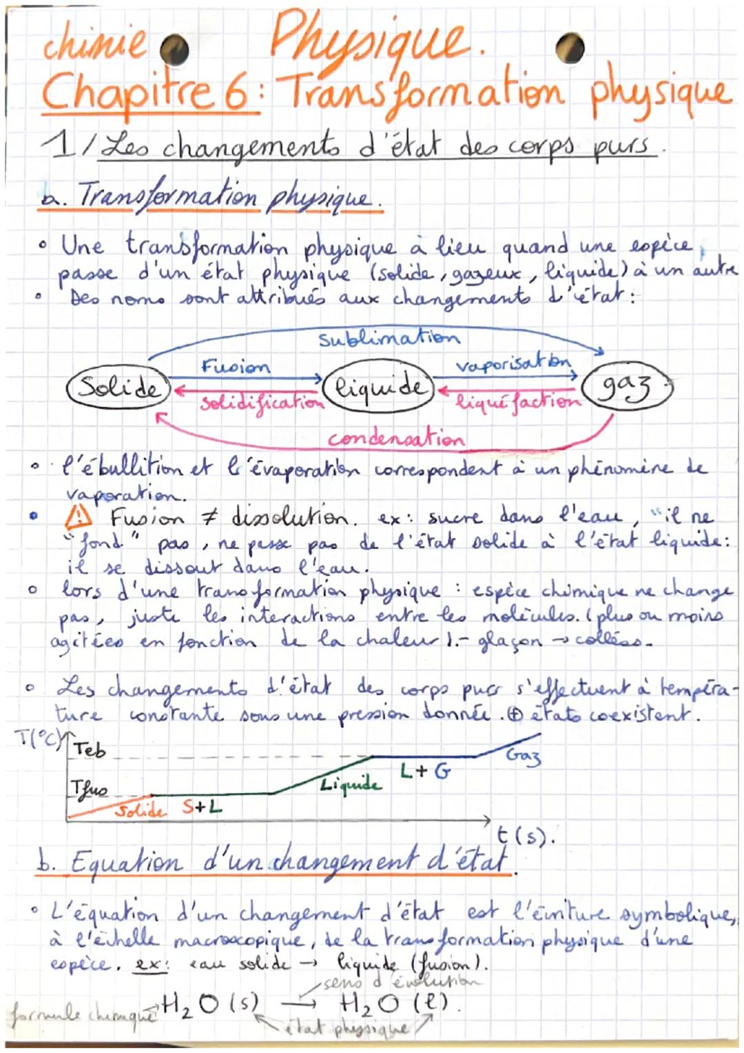 • VOC.
●
espèce chimique: un ensemble constitue d'entités
identiques. ex: molecules (H₂O) on atomes (0) ou ions
.
6
Physique
Chap 1: Corps p