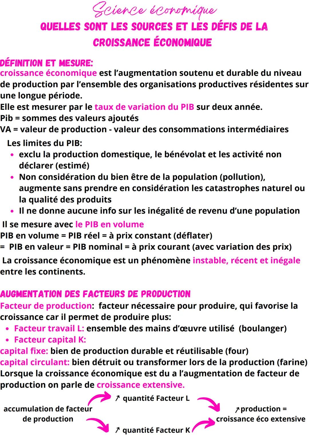 # Science économique
QUELLES SONT LES SOURCES ET LES DÉFIS DE LA
CROISSANCE ÉCONOMIQUE

## DÉFINITION ET MESURE:

croissance économique est 