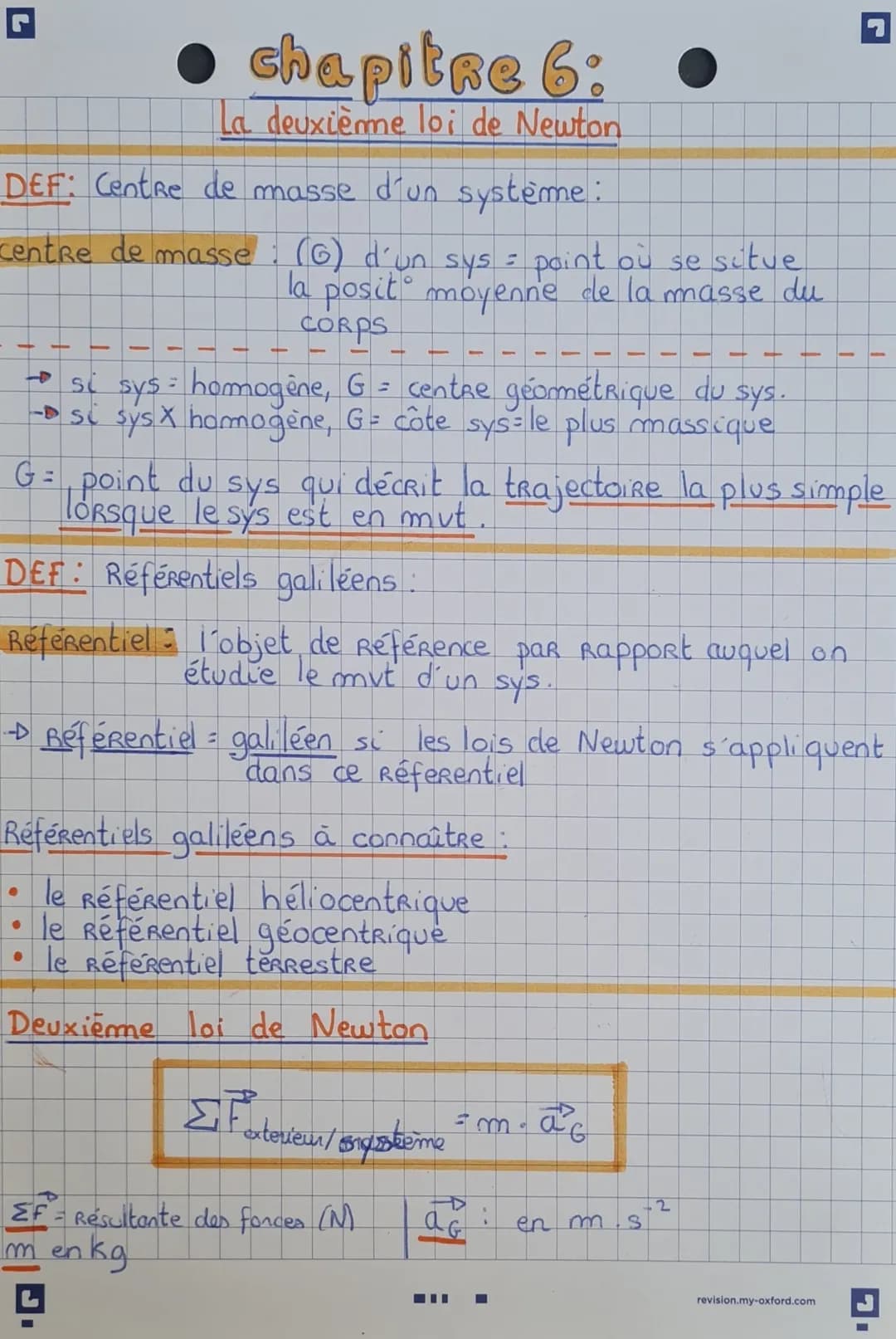 ● chapitre 6:
La deuxième loi de Newton
DEF: Centre de masse d´un système:
centre de masse (6) d'un sys = paint où se sutue
la posit moyenne