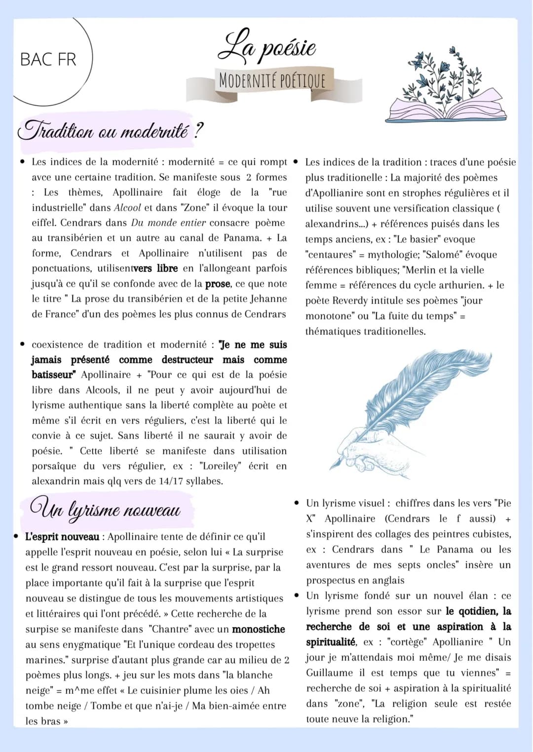 BAC FR
La poésie
MODERNITÉ POÉTIQUE
Tradition ou modernité ?
• Les indices de la modernité : modernité = ce qui rompt. Les indices de la tra