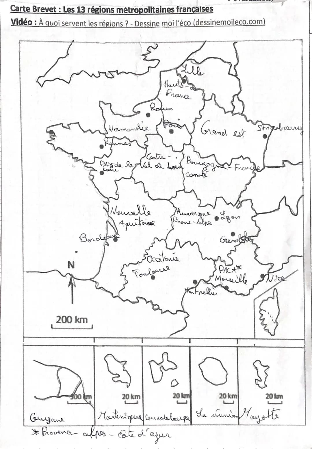 Cartes à connaître pour le Brevet: Placer les 13 régions de France et plus