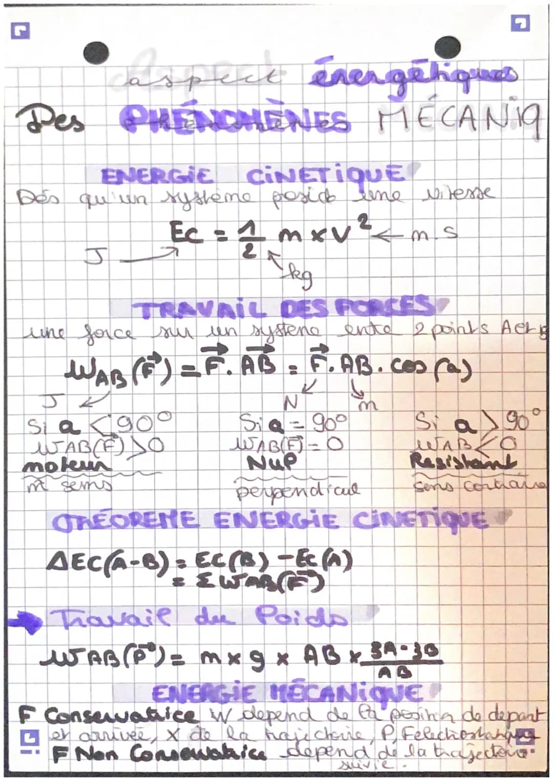 caspect evergehouses
Des PHENOMENES MÉCANIQ
ENERGIE
CINETIQUE
Des qu'un système posic une vitesse
J
Ec = 1 mx v² <m s
5kg
TRAVAIL DES FORCES