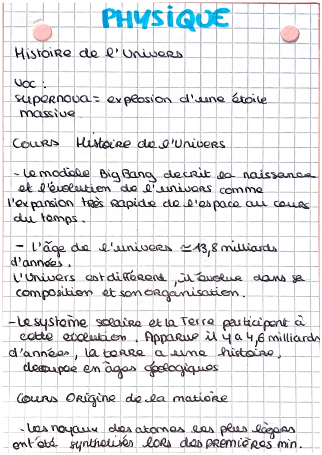 PHYSIQUE
Histoire de l'Univers
VOC :
supernova = explosion d'une étoile
massive
COURS
Histoire de l'Univers
- Le modèle Big Bang decrit la n