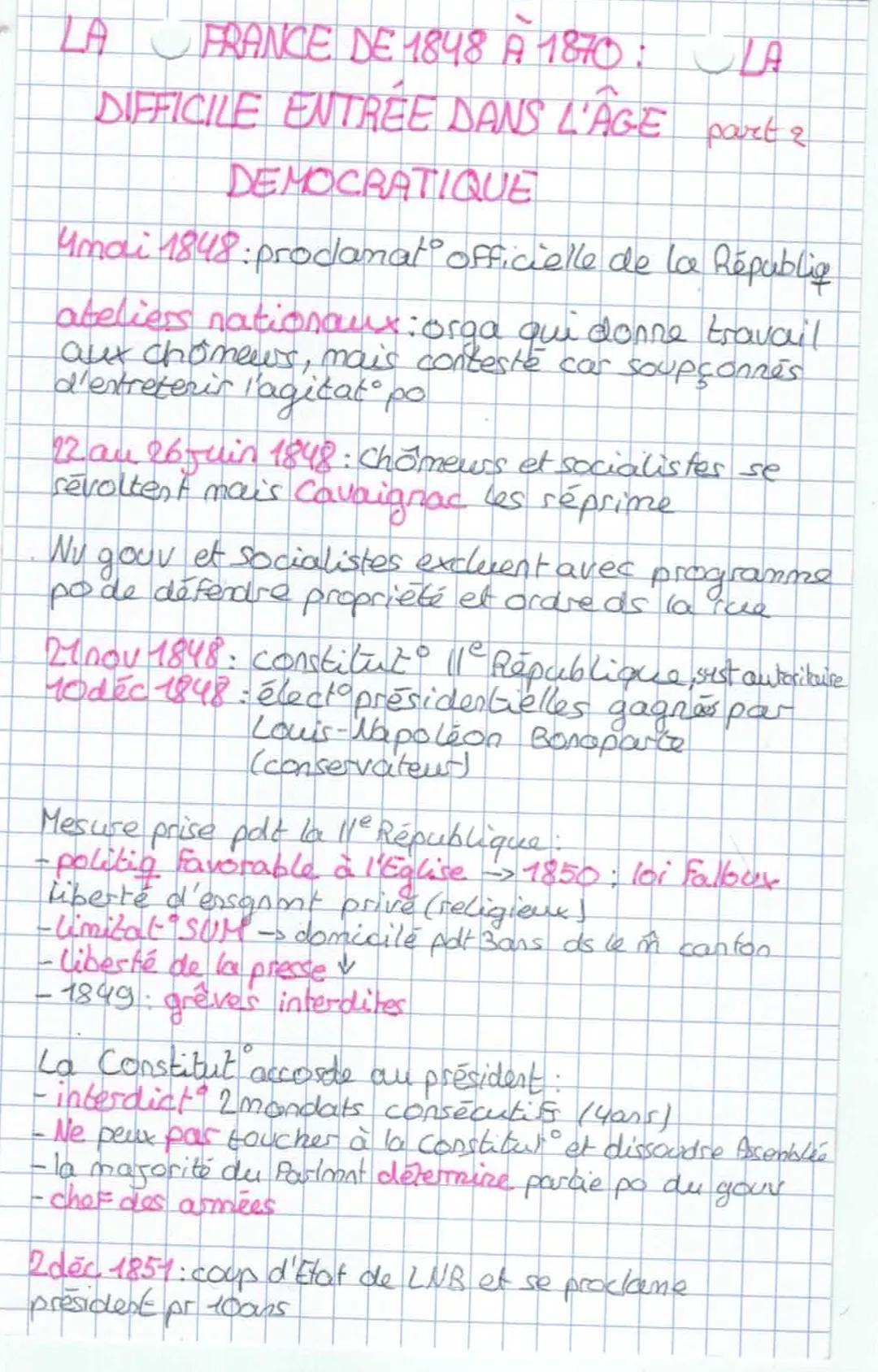 # LAFRANCE DE 1848 À 1870: LA

# DIFFICILE ENTRÉE DANS L'AGE pourt 1

## DEMOCRATIQUE

- 1848-1875: Pisr constitut en FR prtrouver un
regime