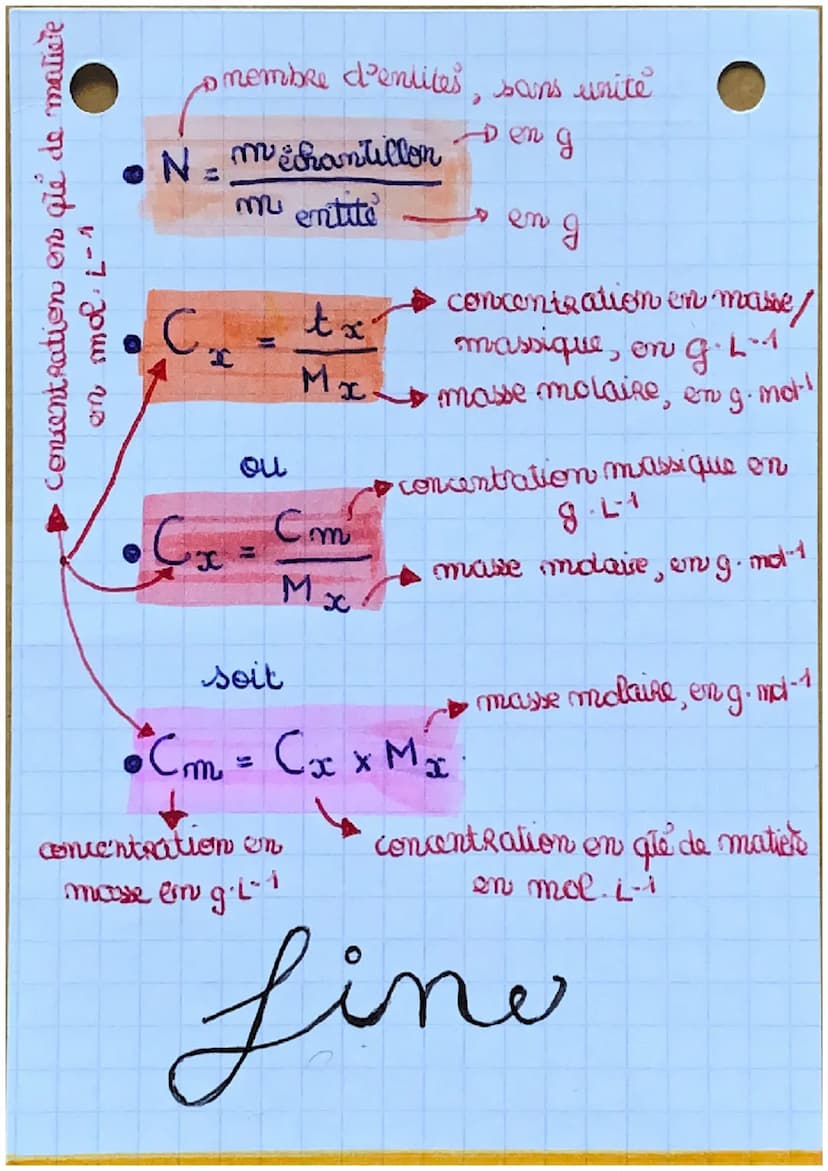 formules de physique-che
Nchiffre, no d'entites
d'unité.
quanlite de matière,
en mol-1,
n =
ça depend des données de l'énonce
& masse, en g 