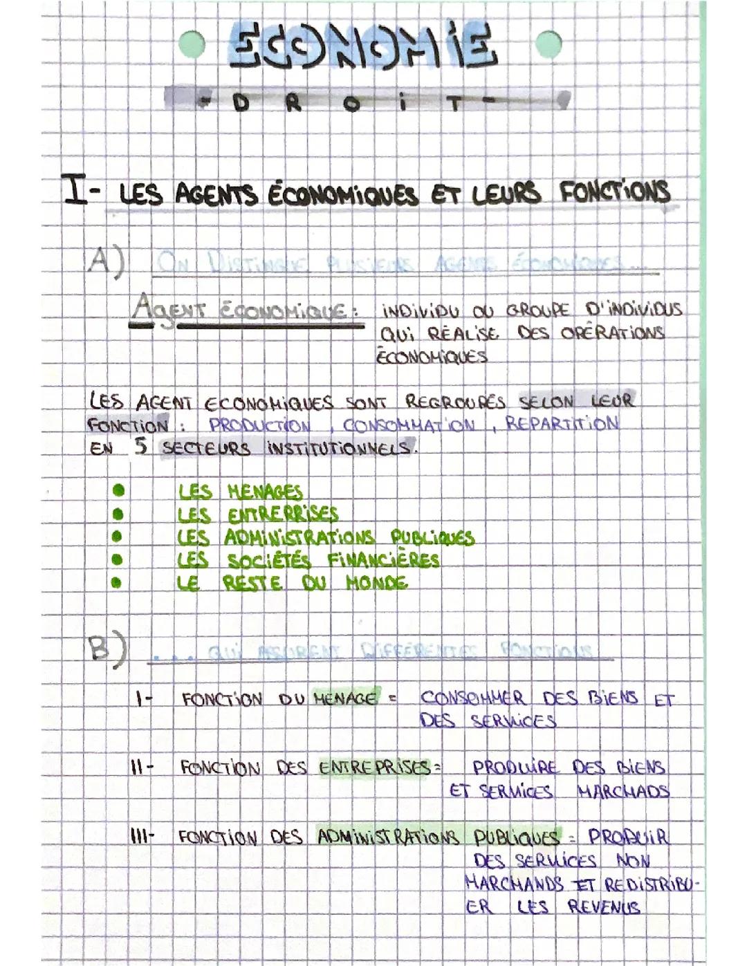 Les agent économique et leurs fonctions 