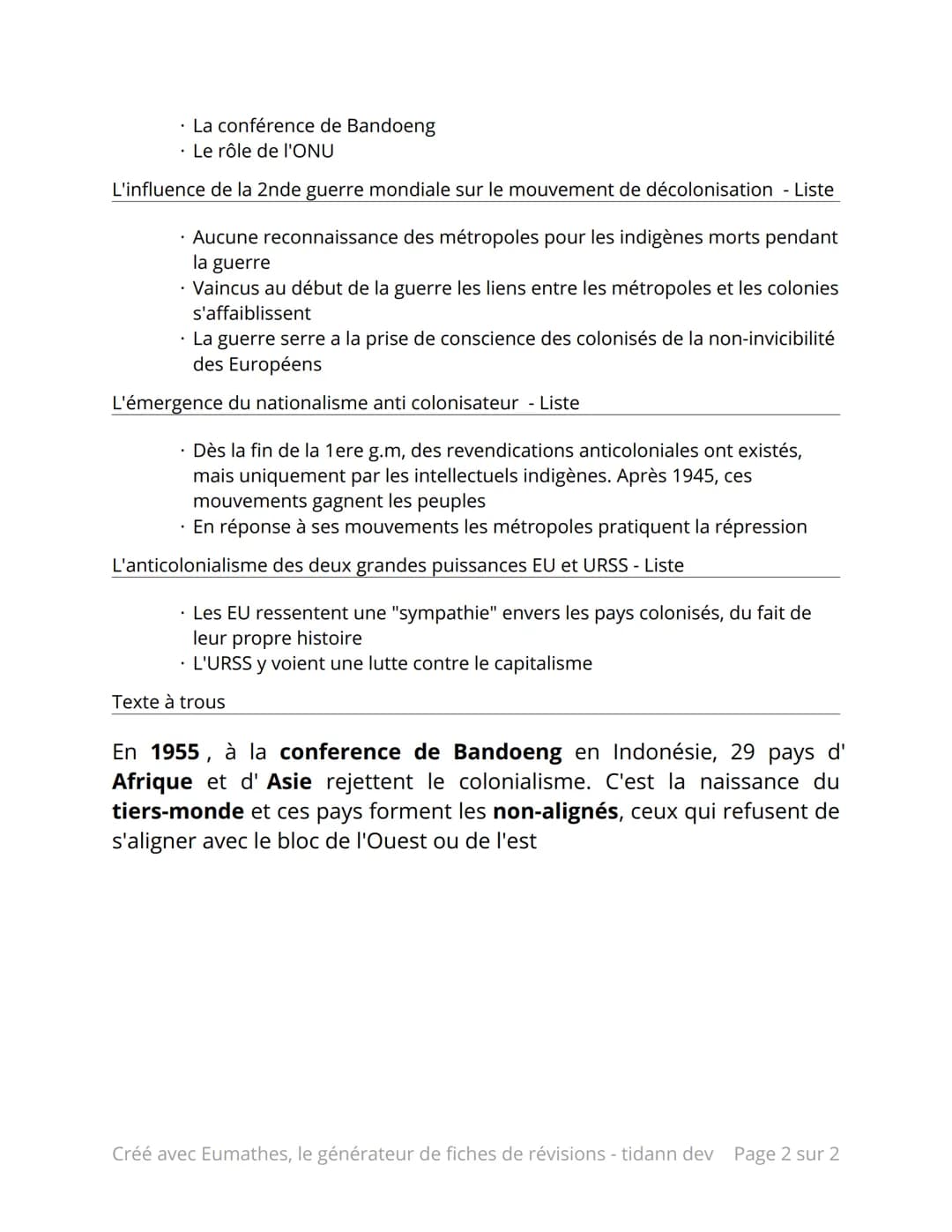Décolonisation et nouveaux états
indépendants
Les empires coloniaux - Texte à trous
Au XIX eme siècle, les grandes puissances européenes se 